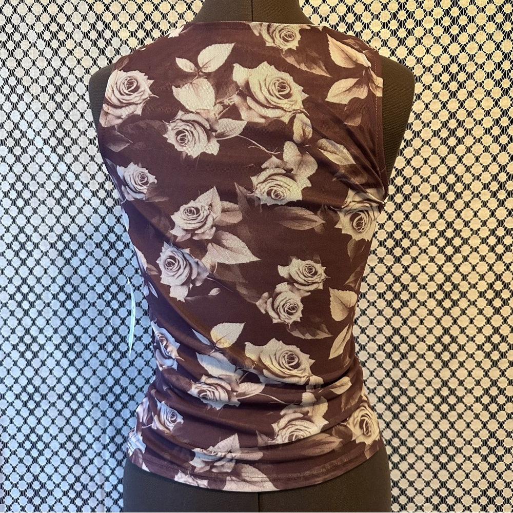 Floral Mesh Purple Rose Floral Print Size Medium Feminine Whimsy - Picture 3 of 4